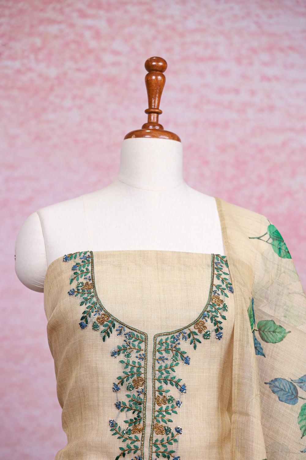 Gold Chanderi Tissue Plain Body Unstitched Churidhar Material
