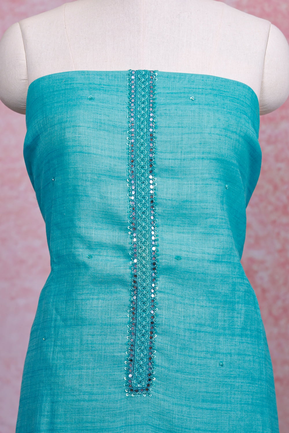 Light Blue Linen Mirror Work Unstitched Churidhar Material