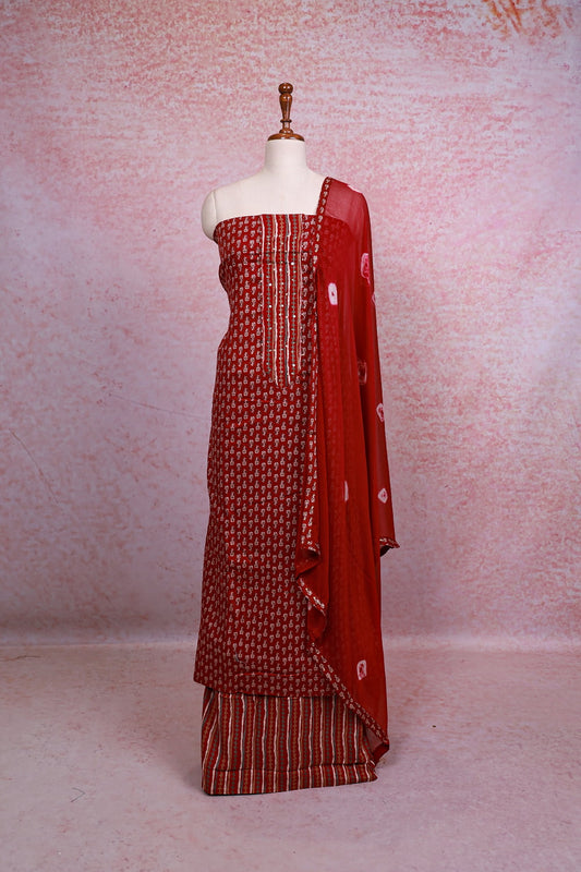 Maroon Cotton Printed Unstitched Churidhar Material - Seematti