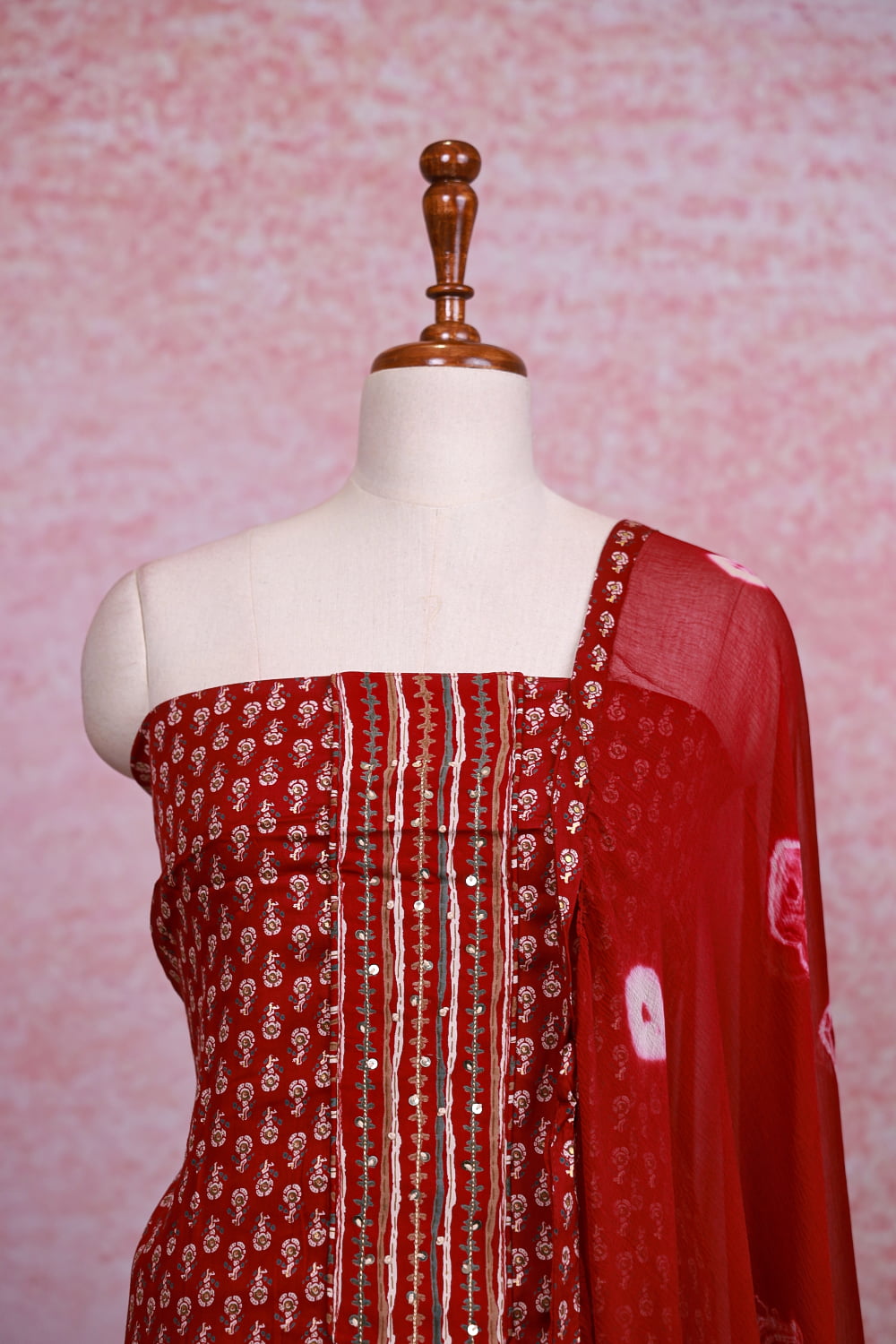 Maroon Cotton Printed Unstitched Churidhar Material