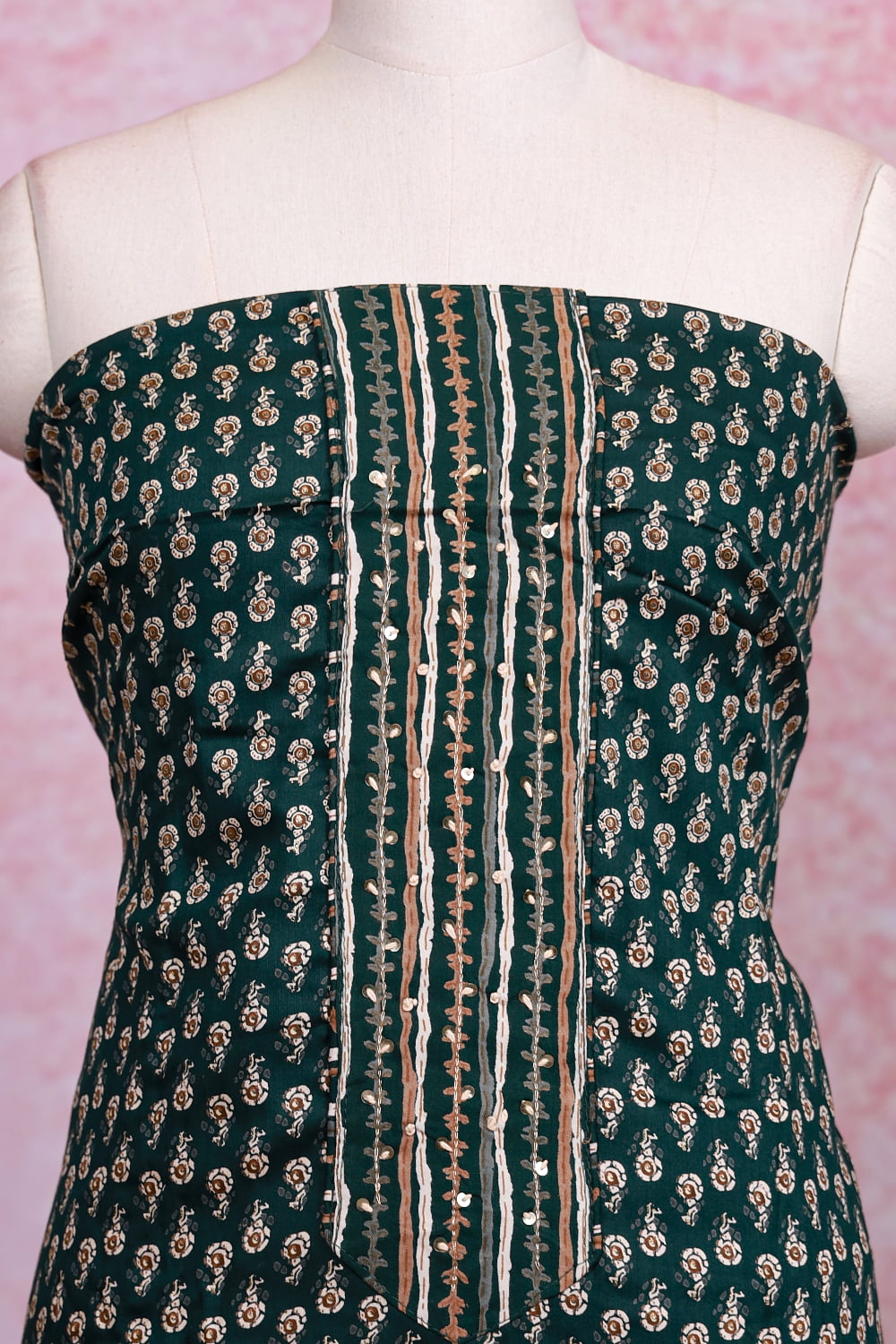 Dark Green Cotton Printed Unstitched Churidhar Material