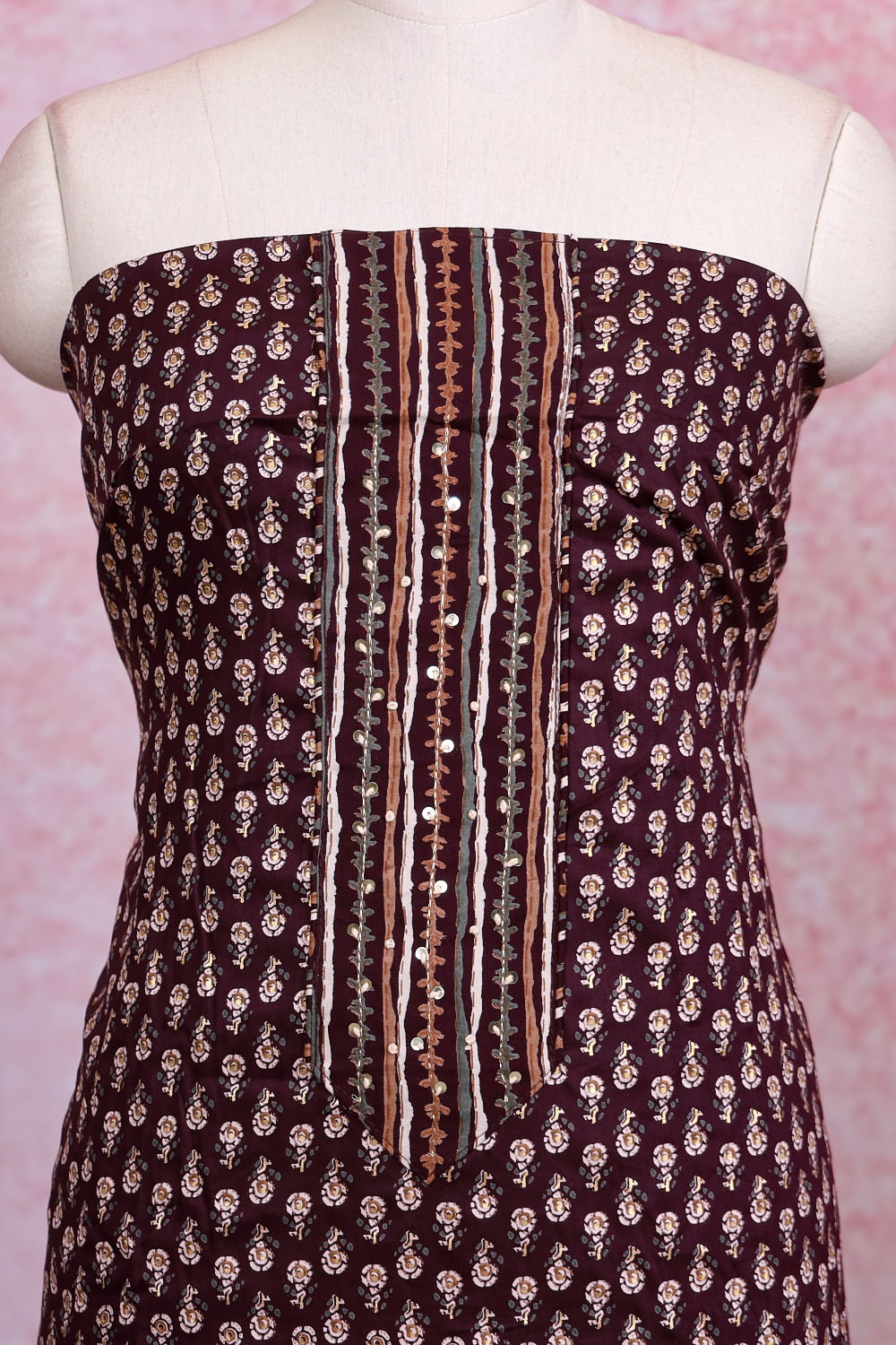Dark Wine Cotton  Printed Unstitched Churidhar Material