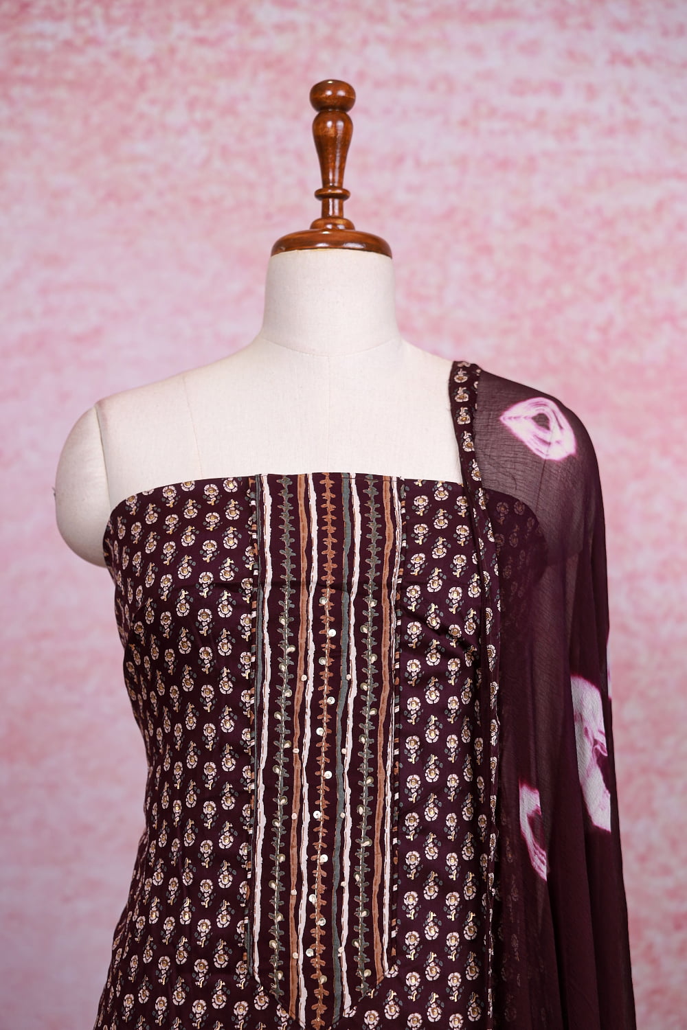 Dark Wine Cotton  Printed Unstitched Churidhar Material