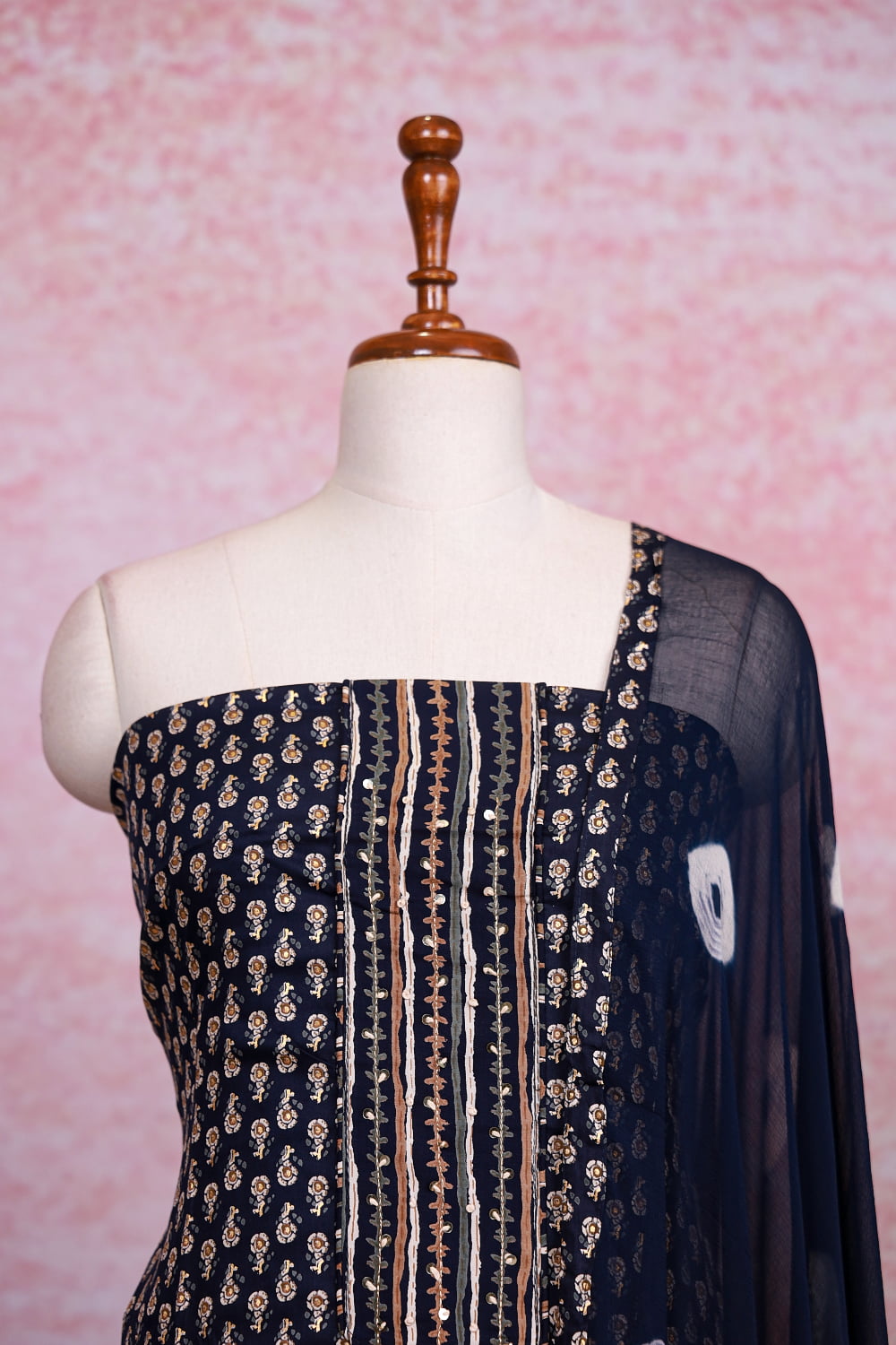 Dark Blue Cotton Printed Unstitched Churidhar Material