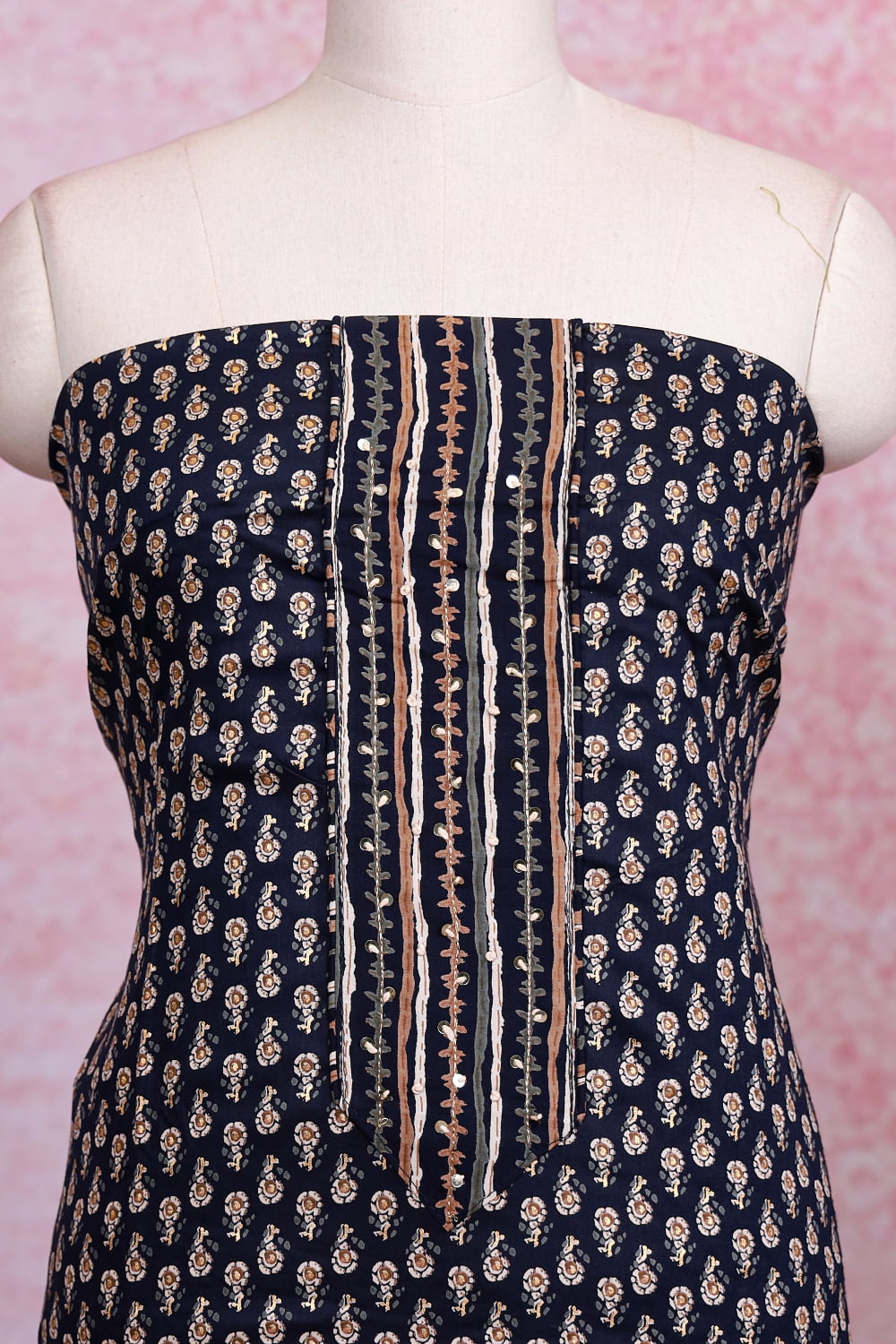 Dark Blue Cotton Printed Unstitched Churidhar Material