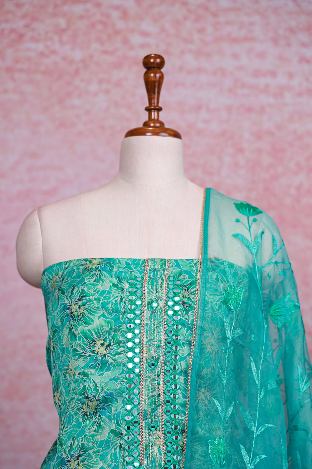 Green Muslin Printed Unstitched Churidhar Material