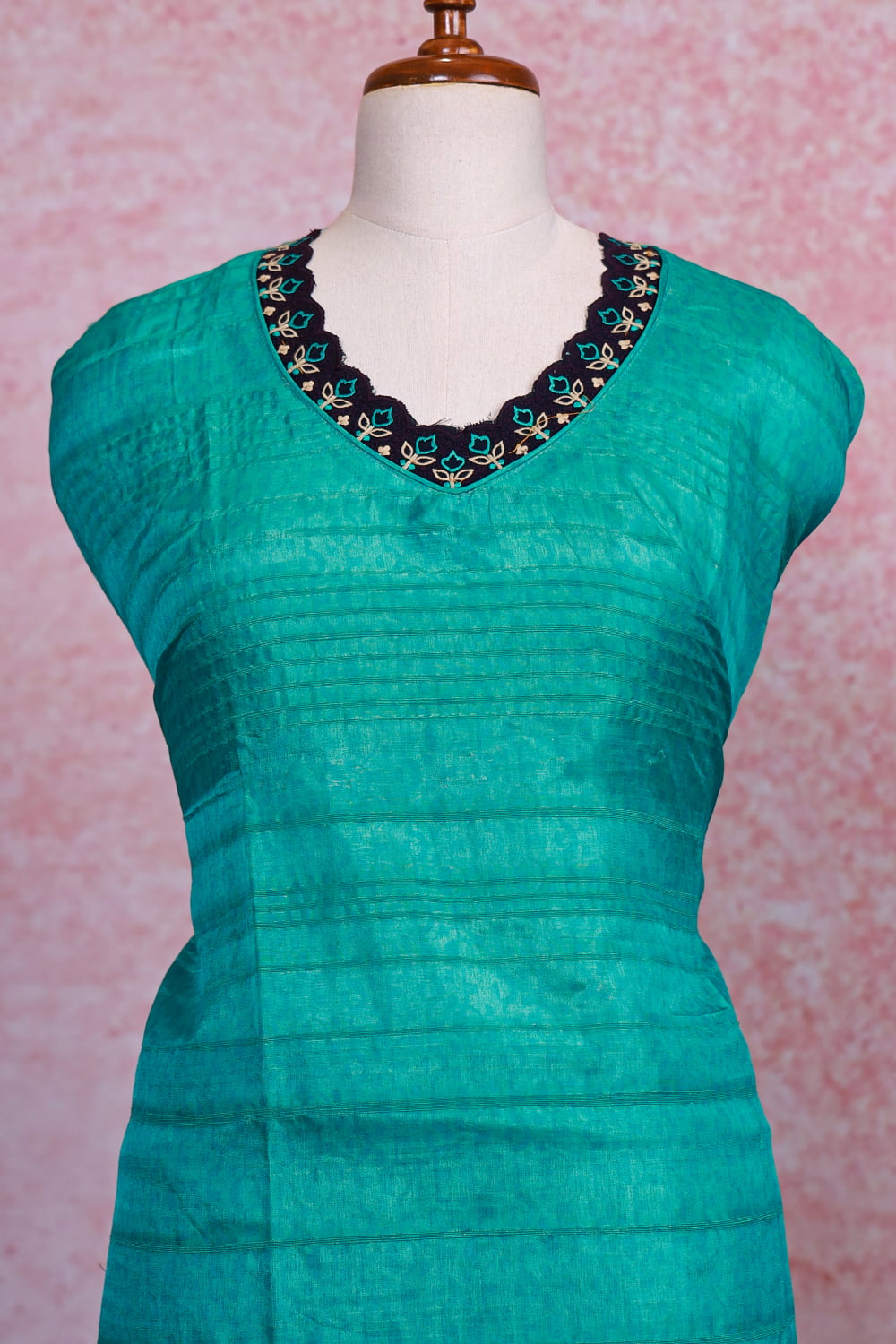 Green Chanderi Stripes Unstitched Churidhar Material