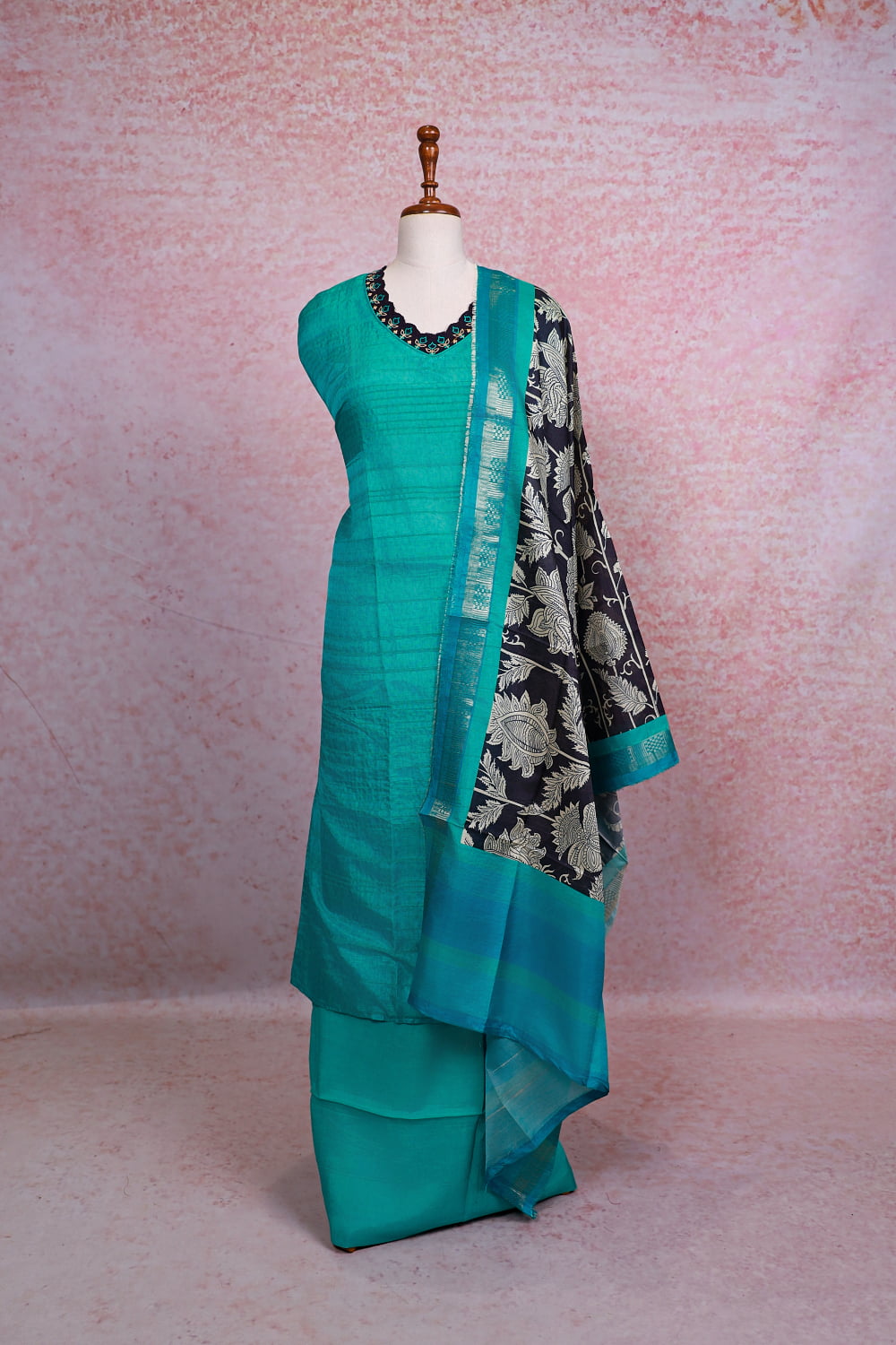 Green Chanderi Stripes Unstitched Churidhar Material