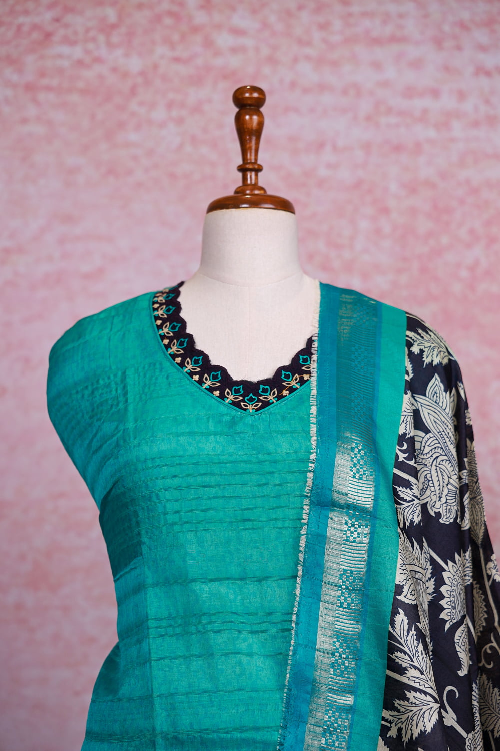 Green Chanderi Stripes Unstitched Churidhar Material