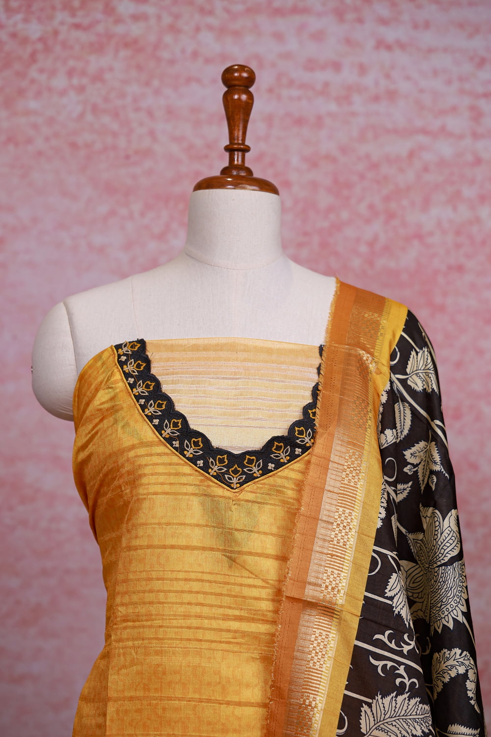 Mango Yellow Chanderi Silk Plain Body Unstitched Churidhar Material