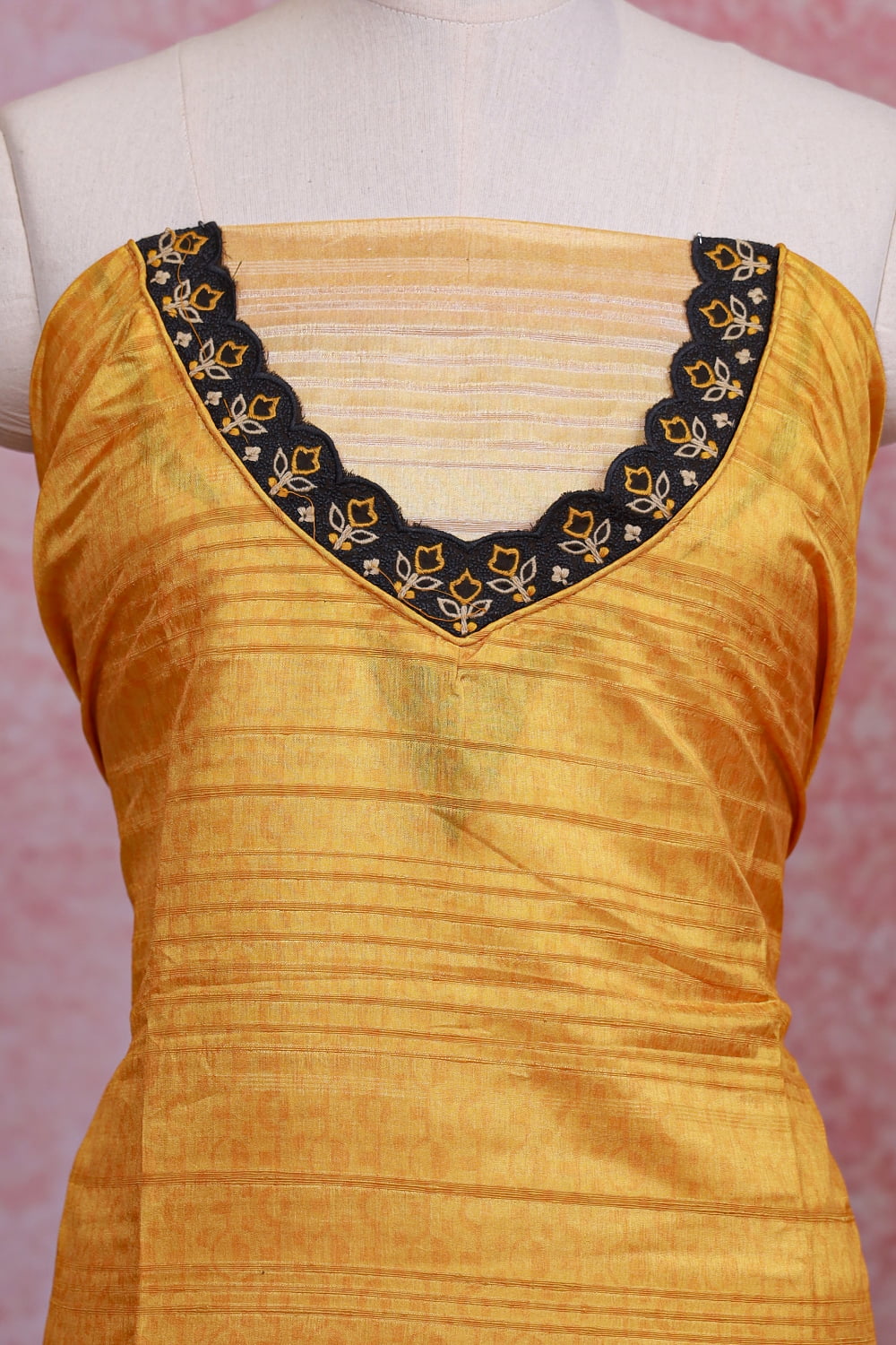 Mango Yellow Chanderi Silk Plain Body Unstitched Churidhar Material