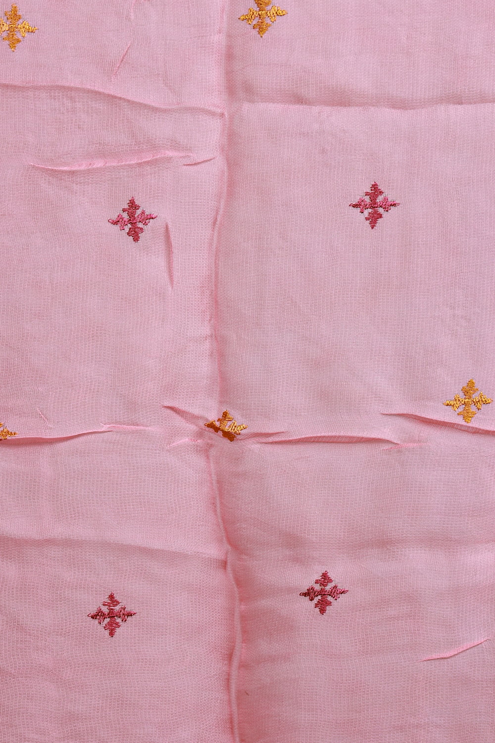 Salmon Peach Chanderi Silk Printed Unstitched Churidhar Material