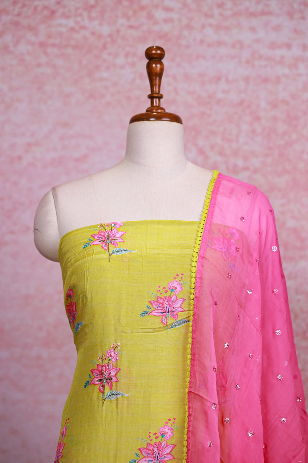 Lemon Yellow Muslin Printed Unstitched Churidhar Material