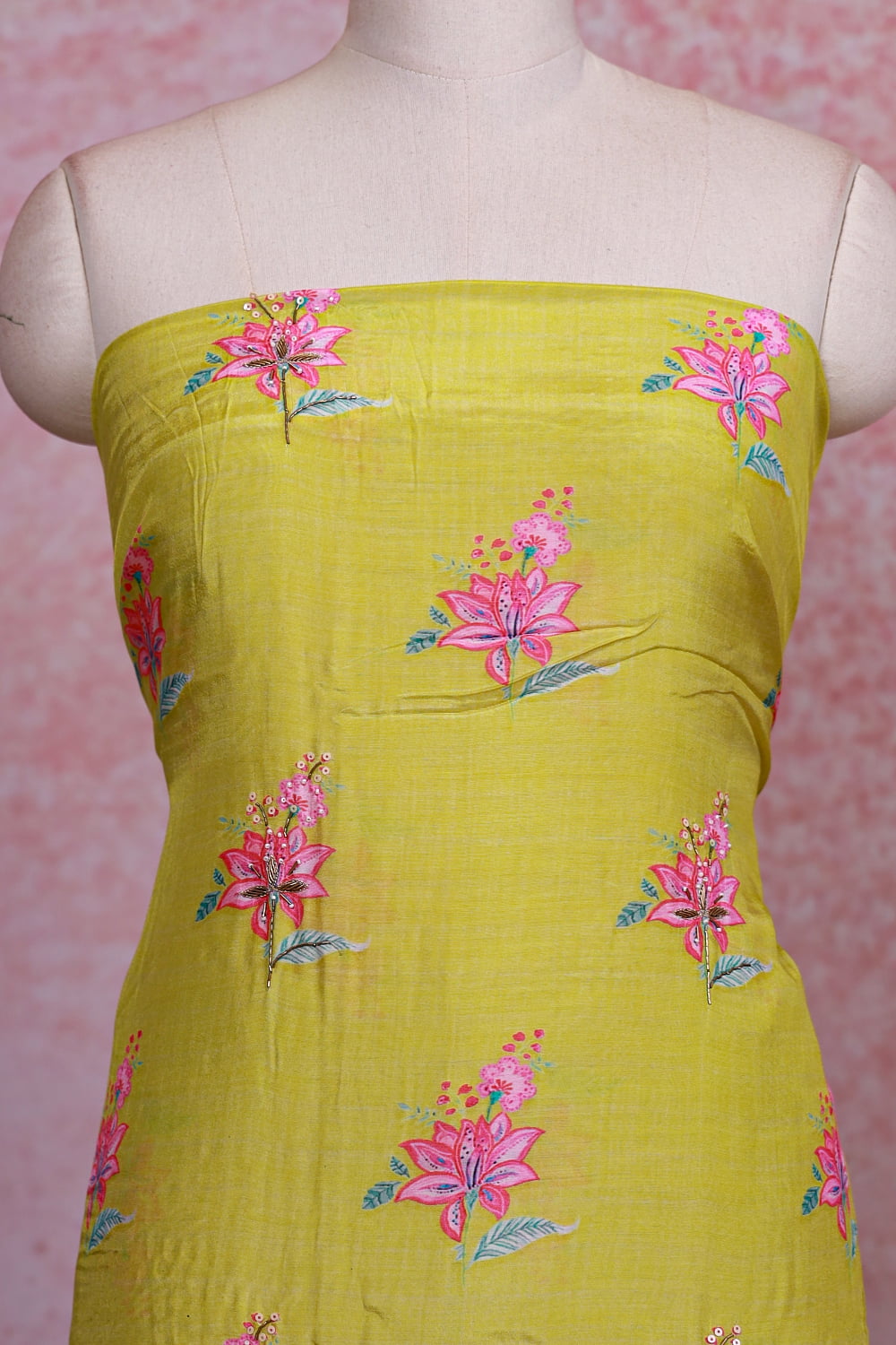 Lemon Yellow Muslin Printed Unstitched Churidhar Material