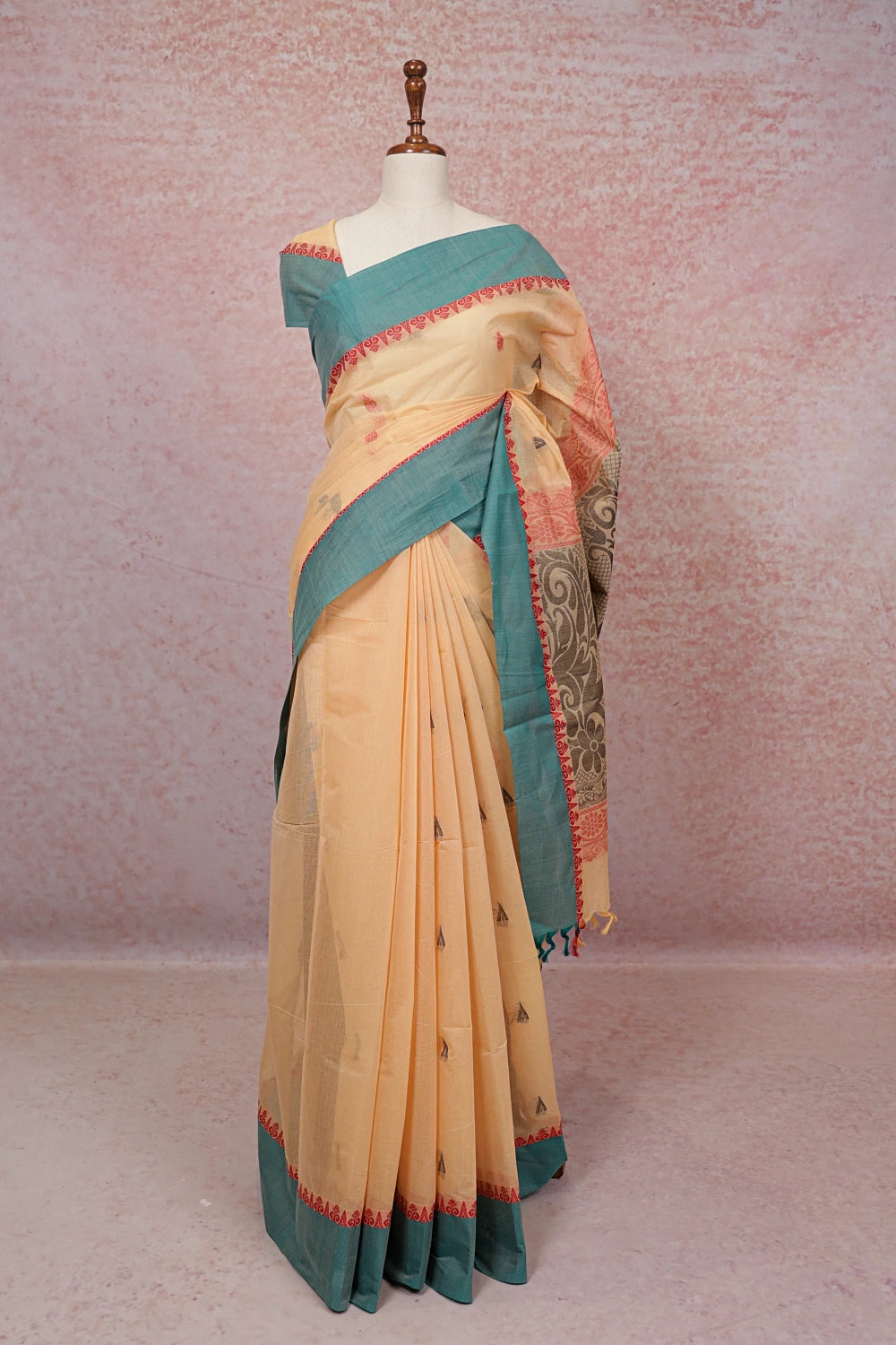 Apricot Color Cotton Saree - Seematti