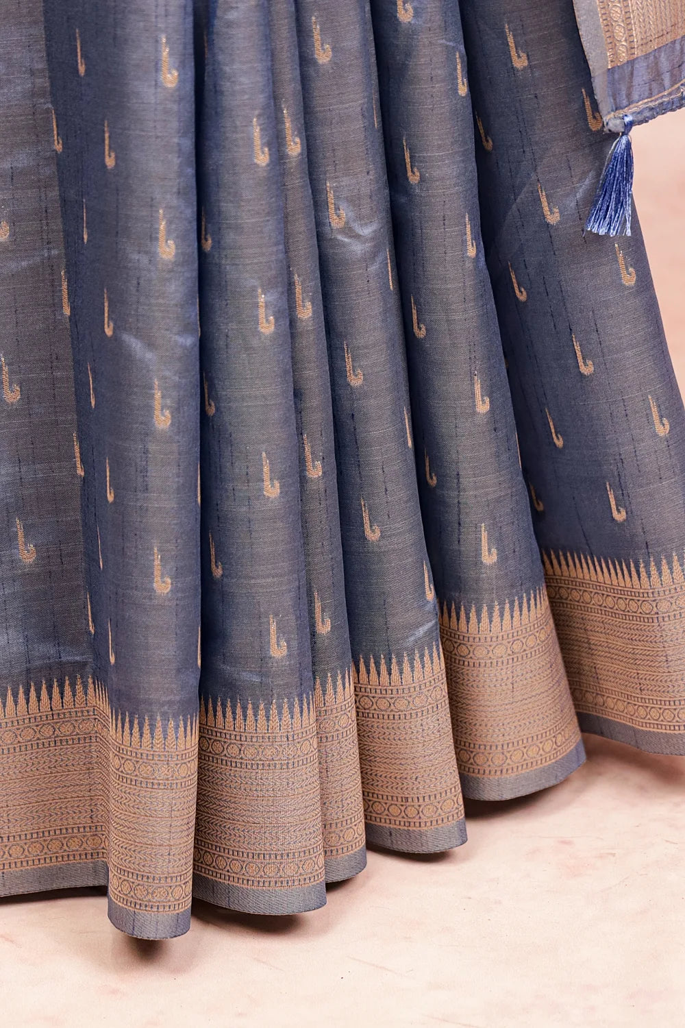 Ash Blue Semi Tussar Saree - Seematti