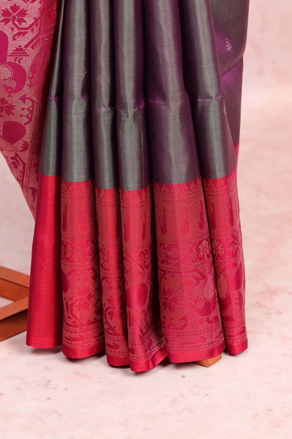 Ash Green Kanchi Soft Silk Saree
