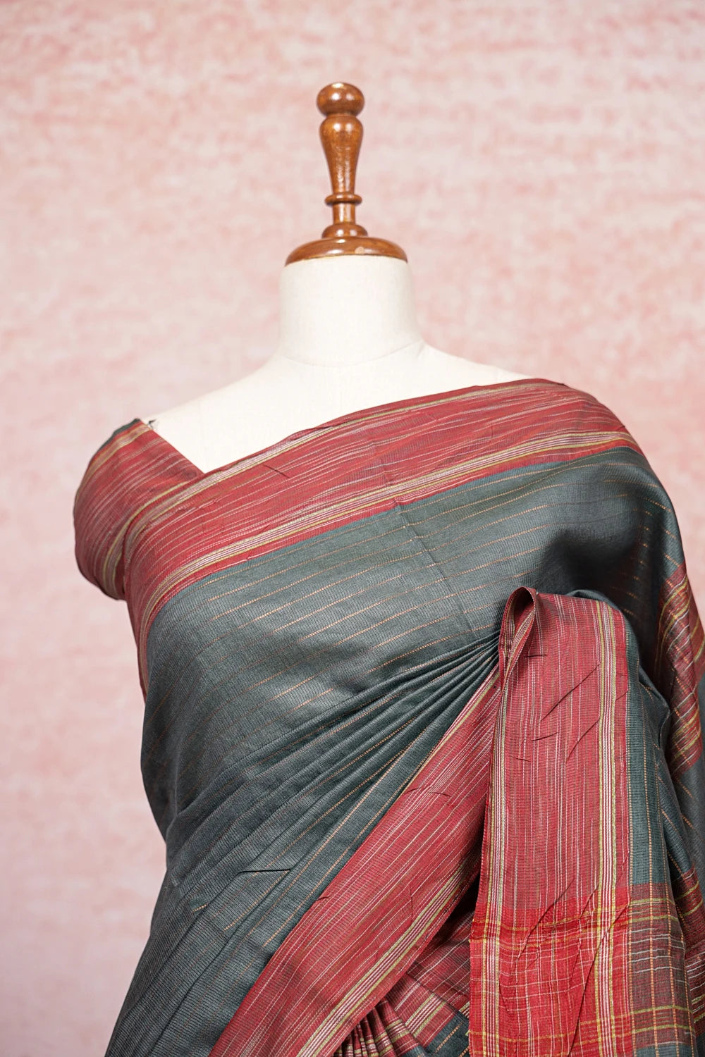 Ash Green Tussar Silk Saree - Seematti