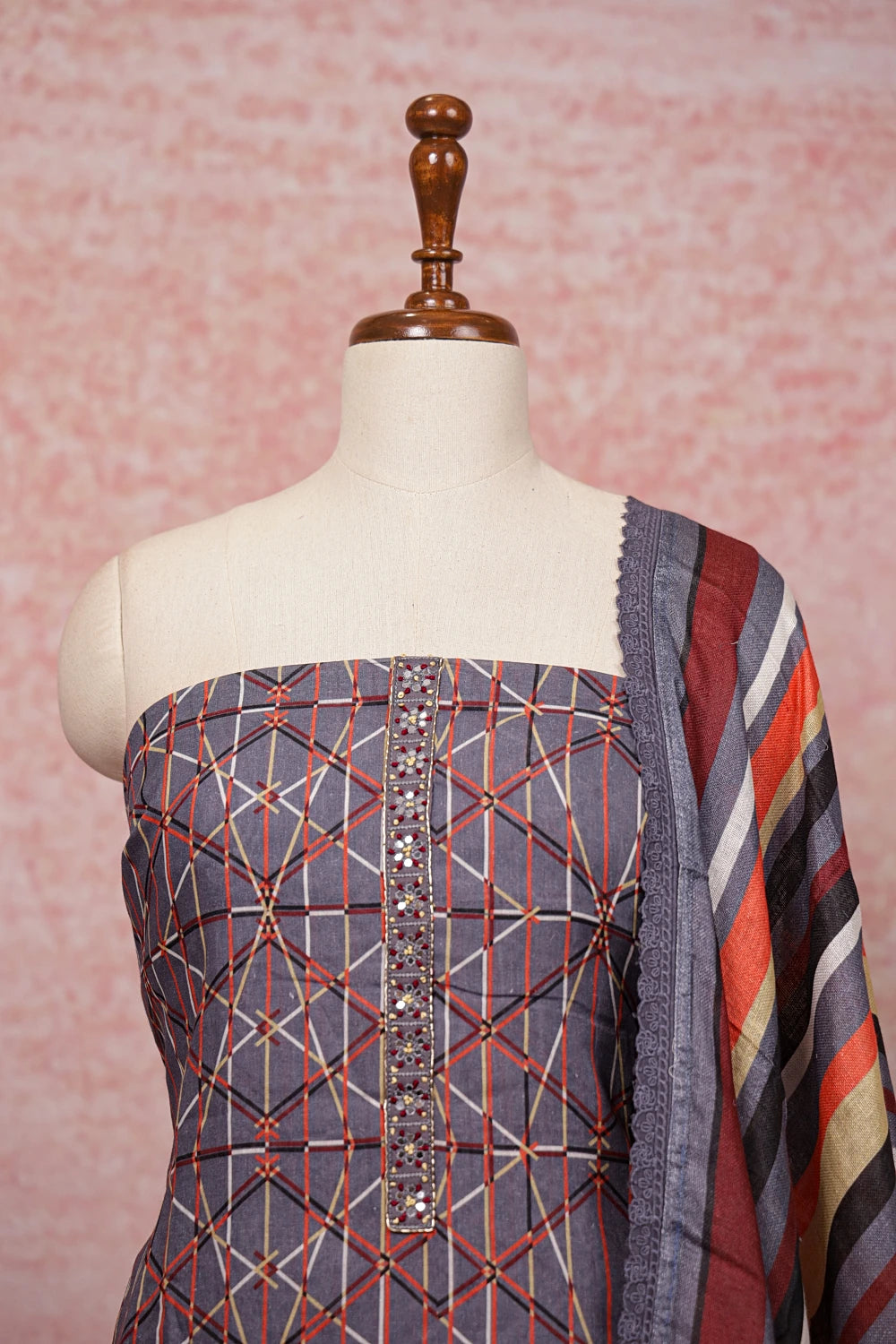 Ash Linen Printed Unstitched Churidhar Material - Seematti