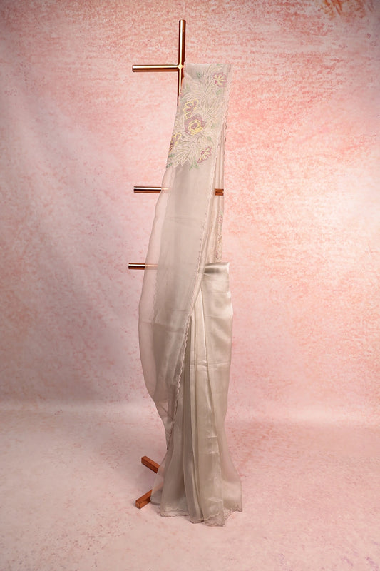 Ash Organza Saree