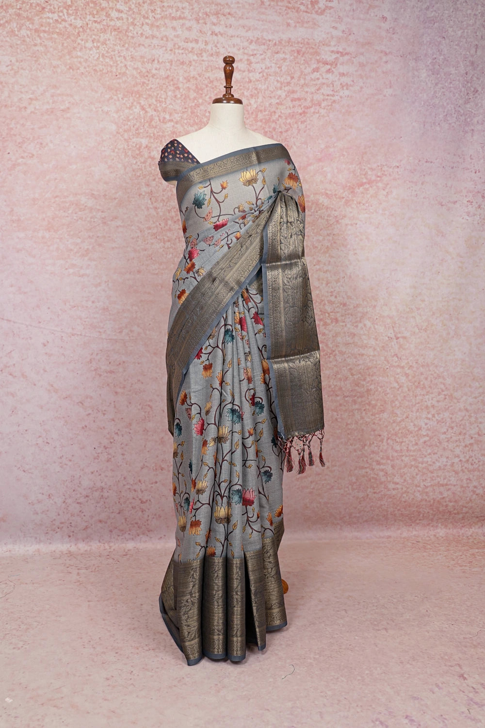 Ash Semi Linen Saree - Seematti