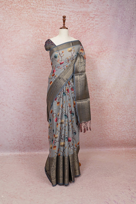 Ash Semi Linen Saree - Seematti
