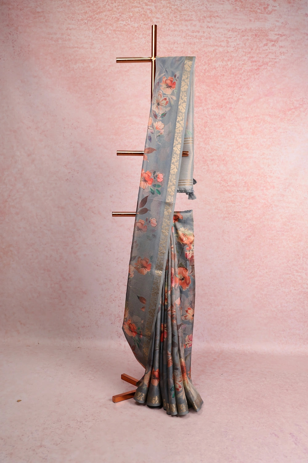 Ash Semi Tissue Saree