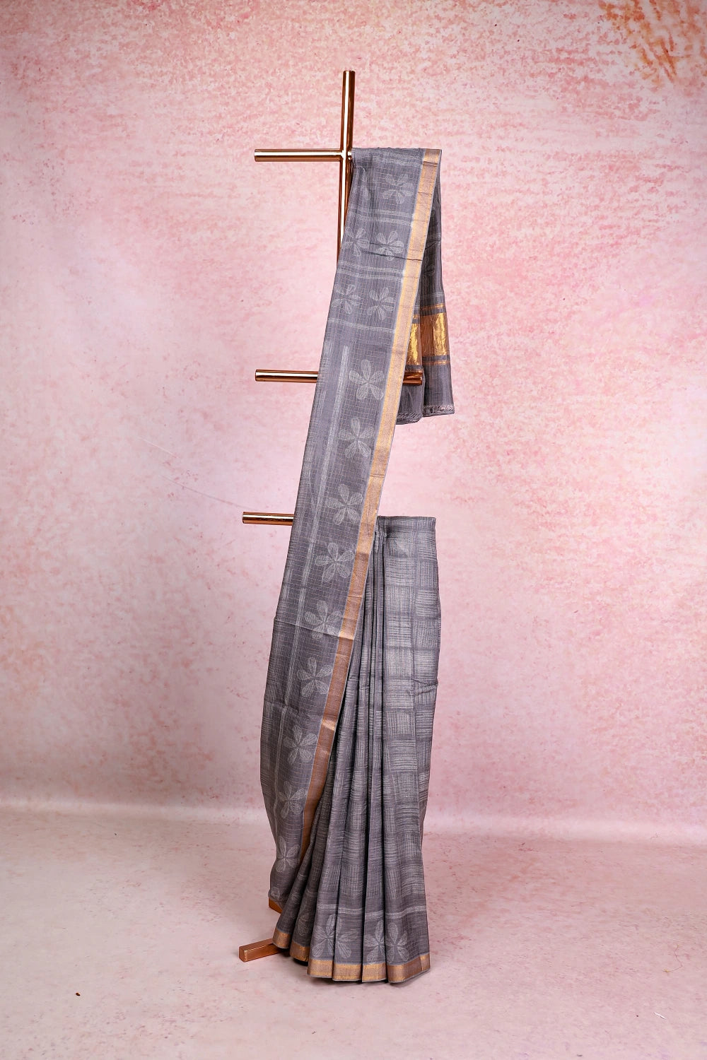 Ash Tussar Silk Saree