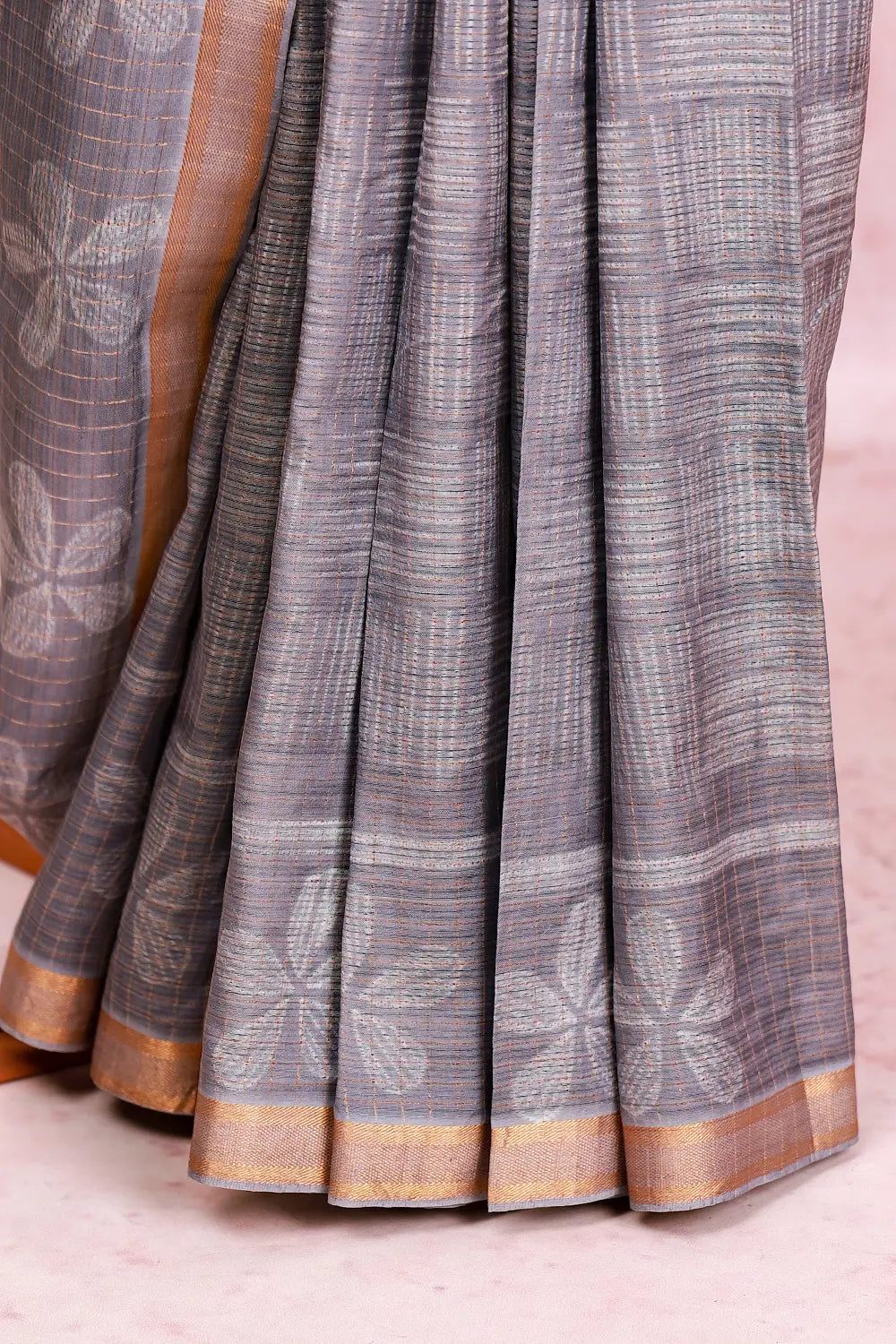 Ash Tussar Silk Saree