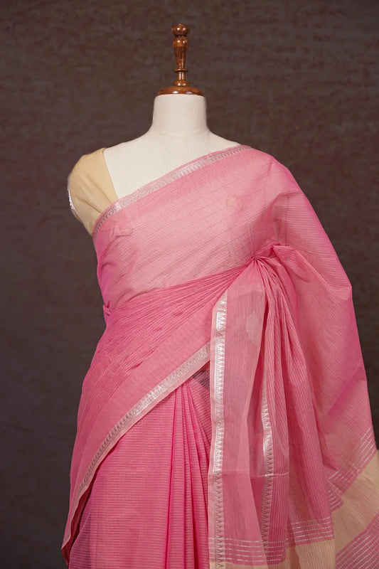 Baby Pink Cotton Saree - Seematti