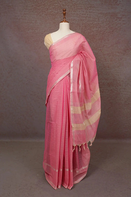 Baby Pink Cotton Saree - Seematti