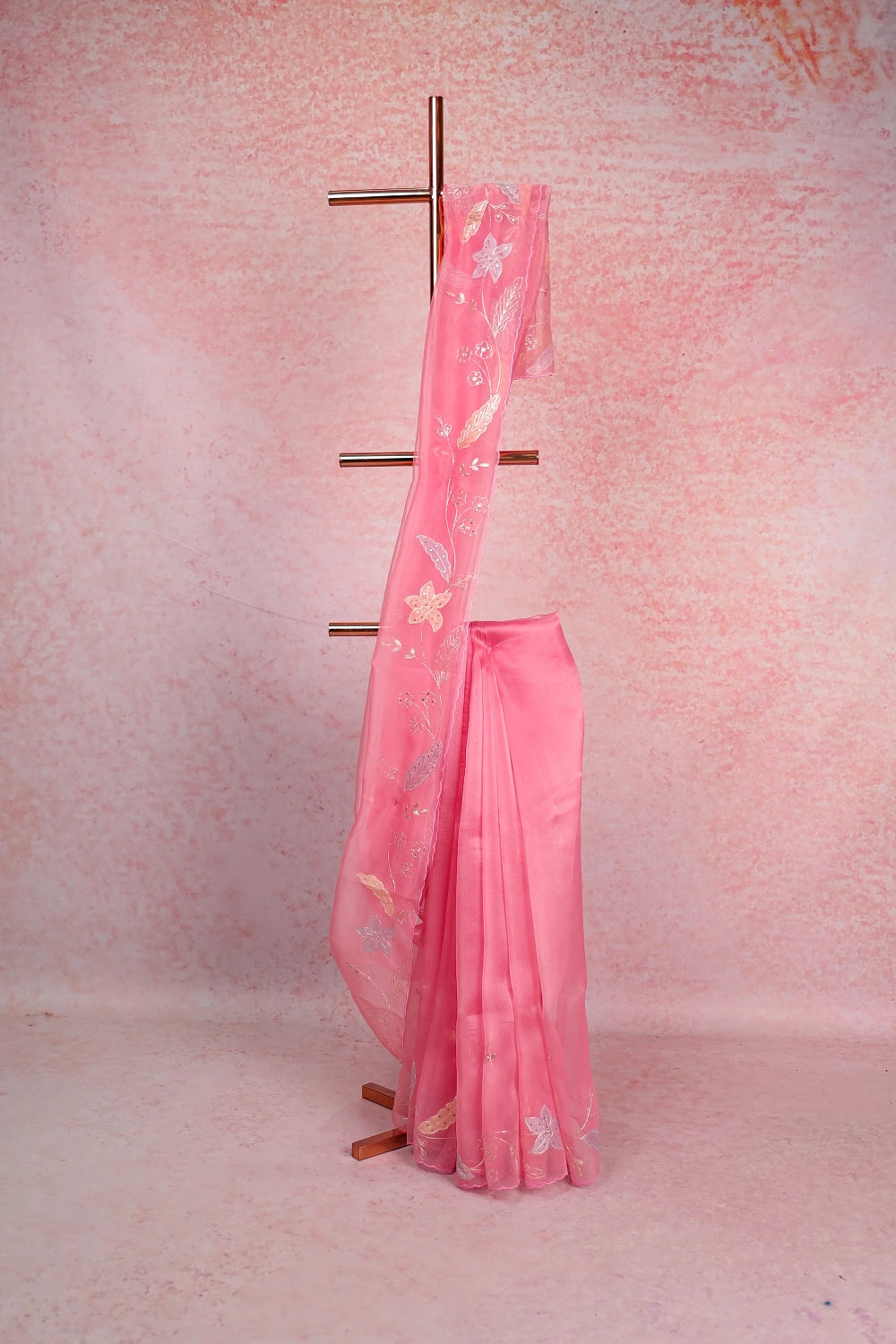 Baby Pink Glass Organza Saree