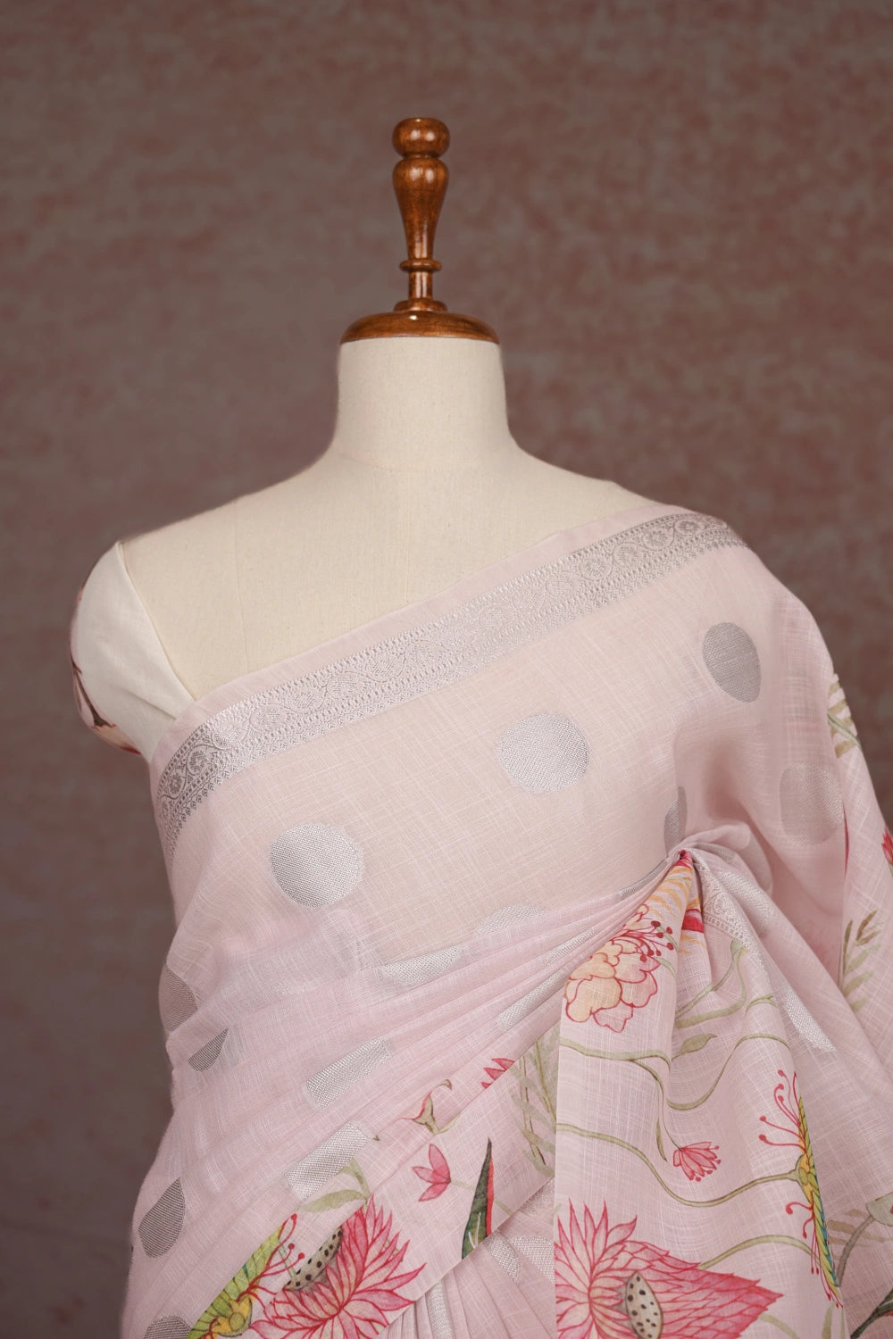 Baby Pink Linen Cotton Saree
