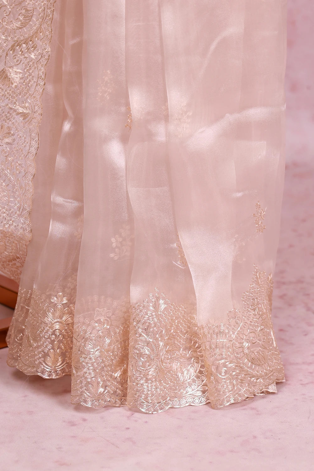 Beige Pink Glass Organza Saree