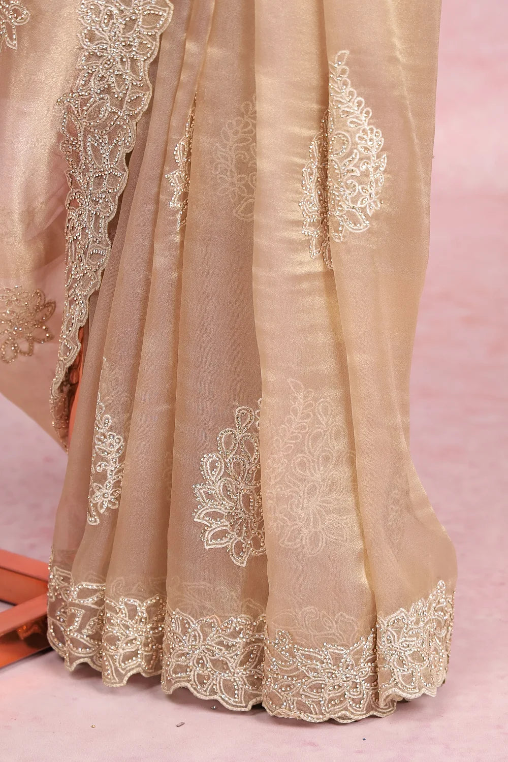 Beige Tissue Organza Saree