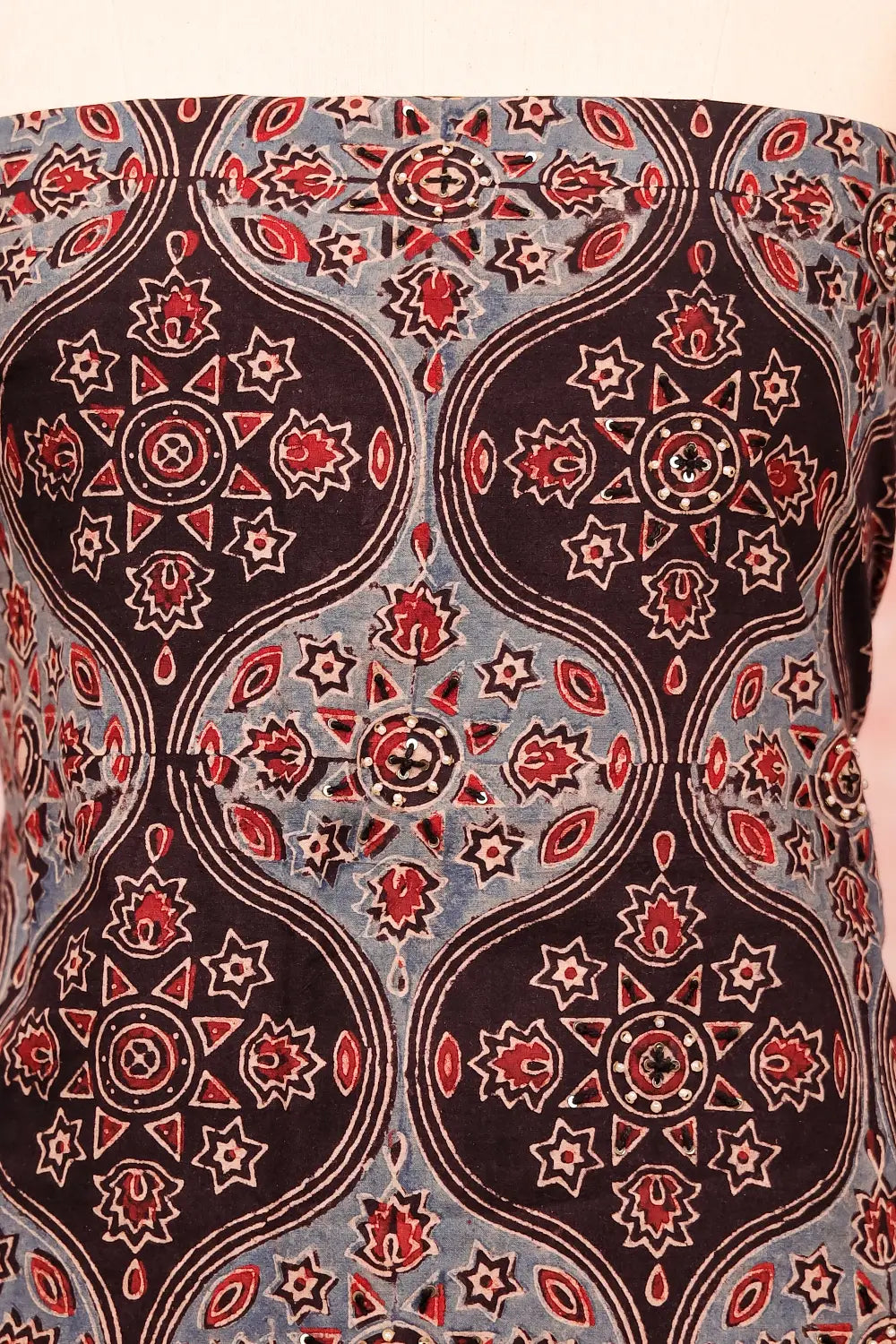 Black Cotton Ajrakh Unstitched Churidar Material