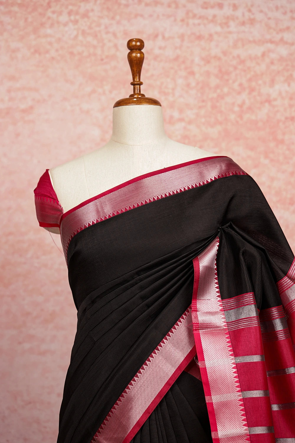 Black Cotton Silk Saree - Seematti