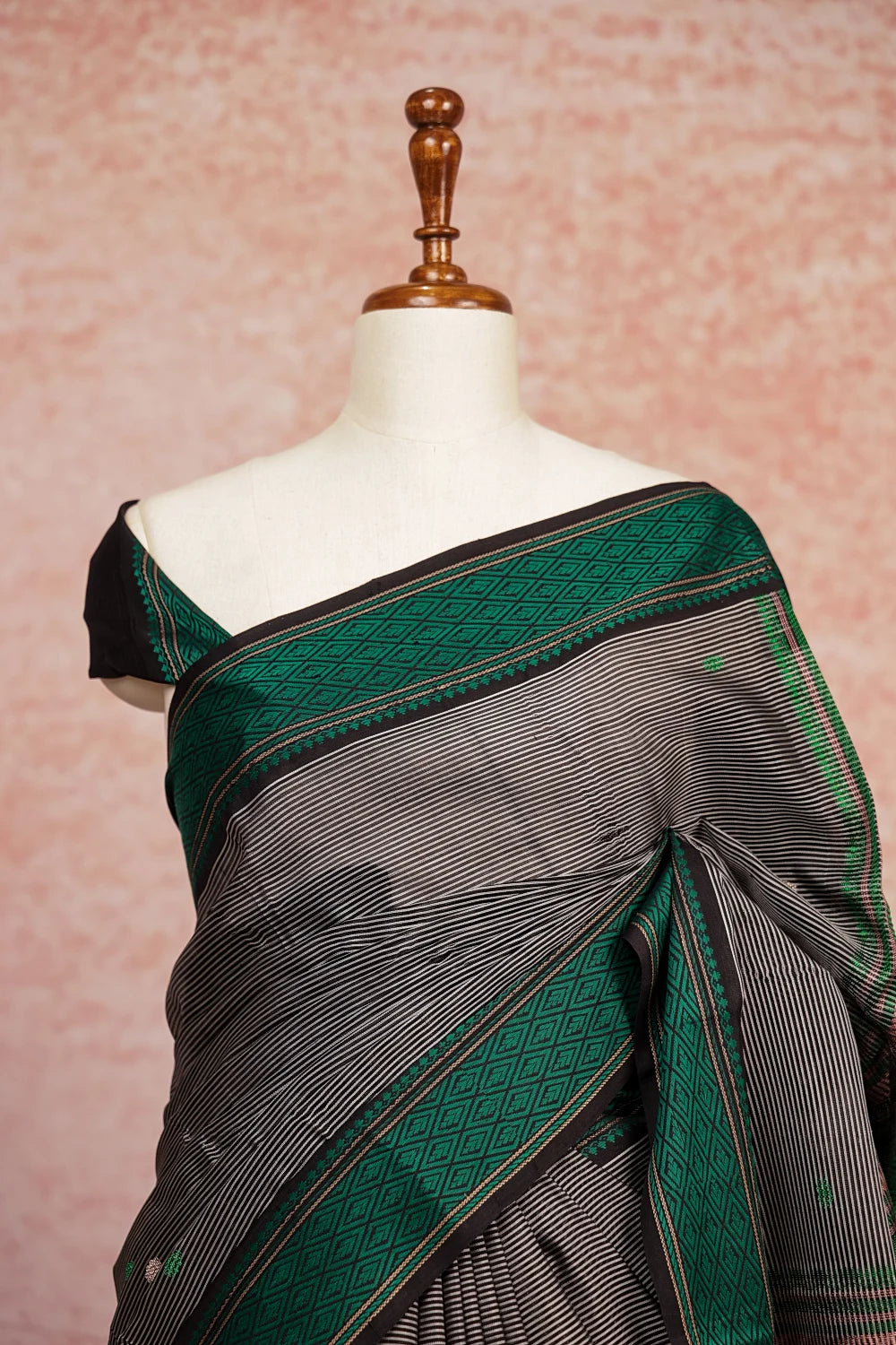 Black Grey Kanchi Soft Silk Saree