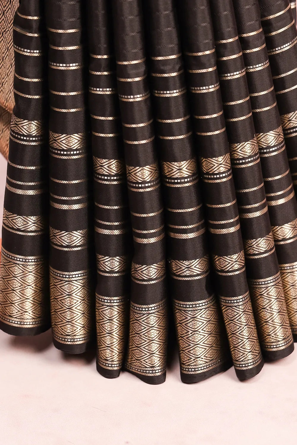 Black Kancheepuram Soft Silk Saree