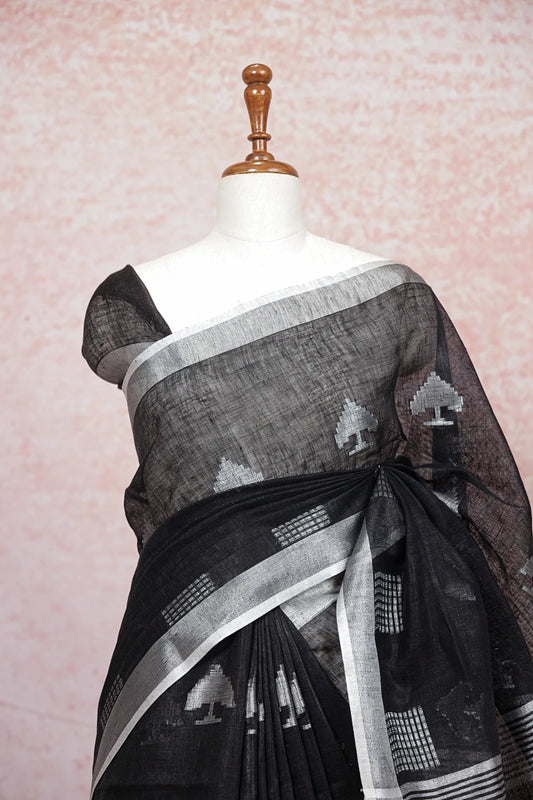 Black Linen Saree - Seematti
