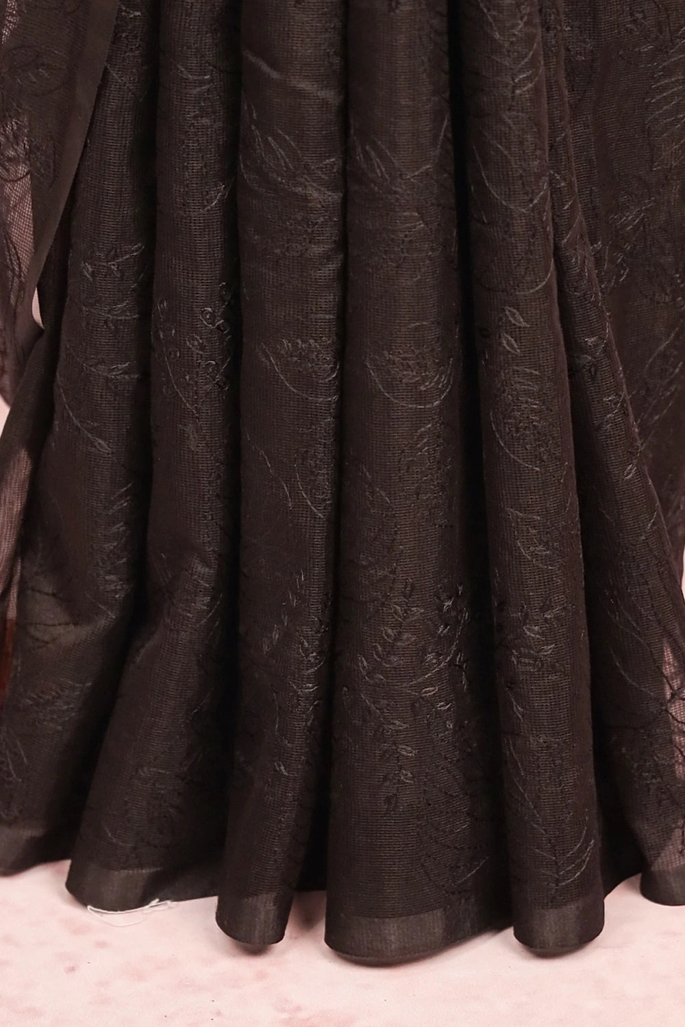 Black Net Kota Embroidery Saree With Without Border - Seematti