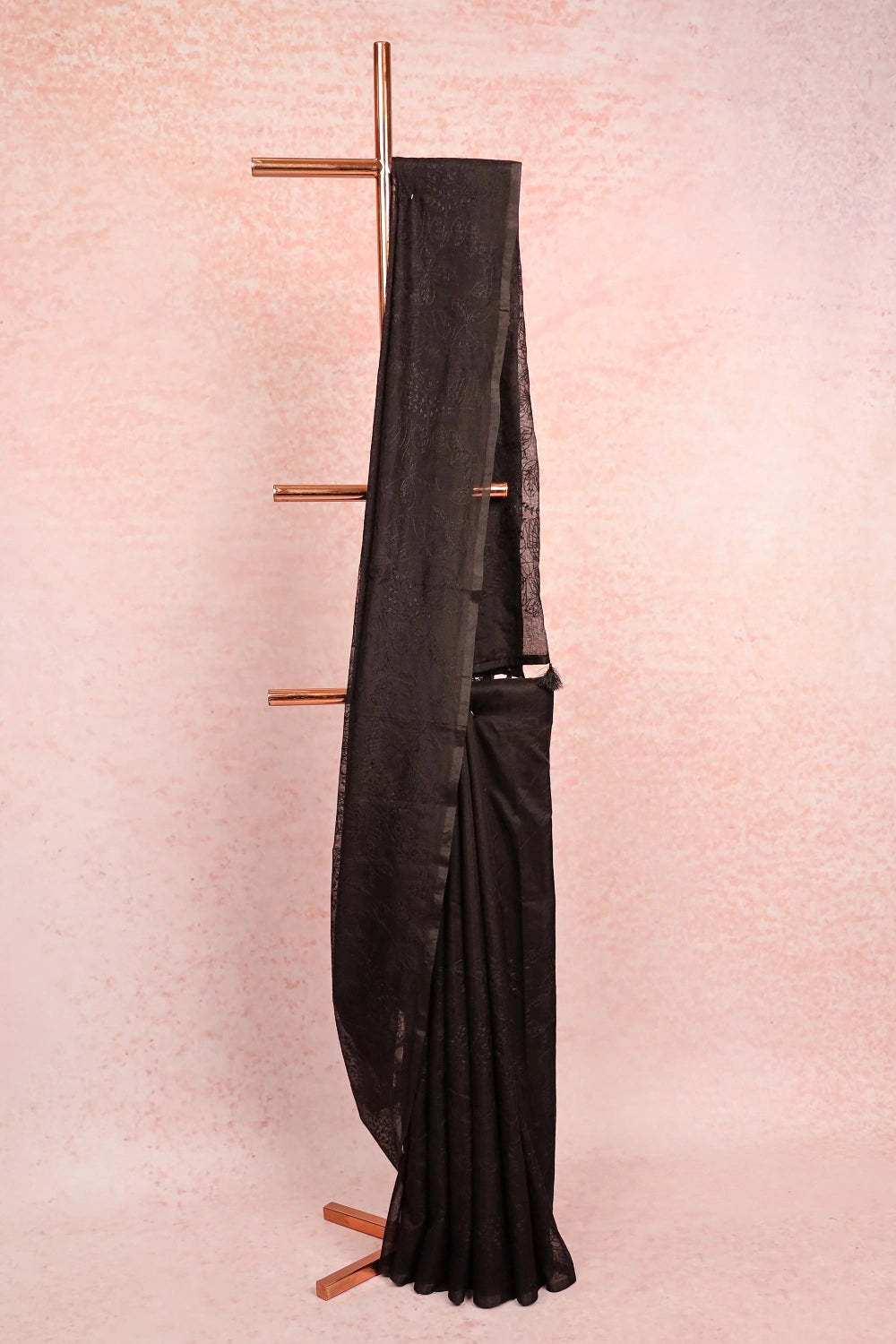 Black Net Kota Embroidery Saree With Without Border - Seematti