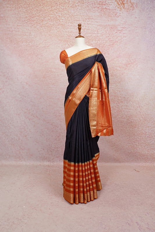 Black Semi Banarasi Saree - Seematti