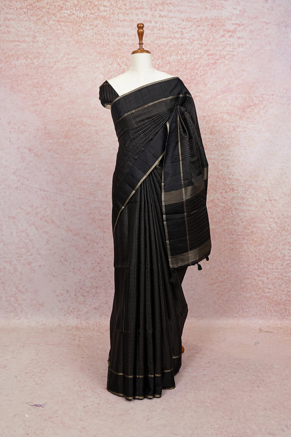 Black Semi Tussar Saree - Seematti