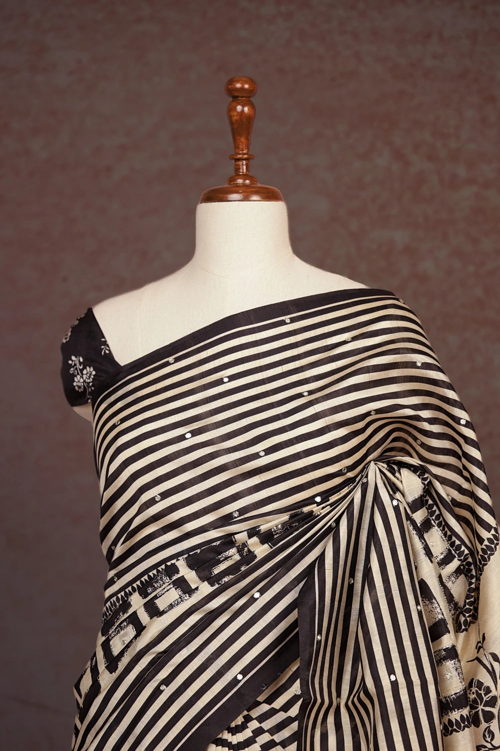 Black With Cream Semi Tussar Saree