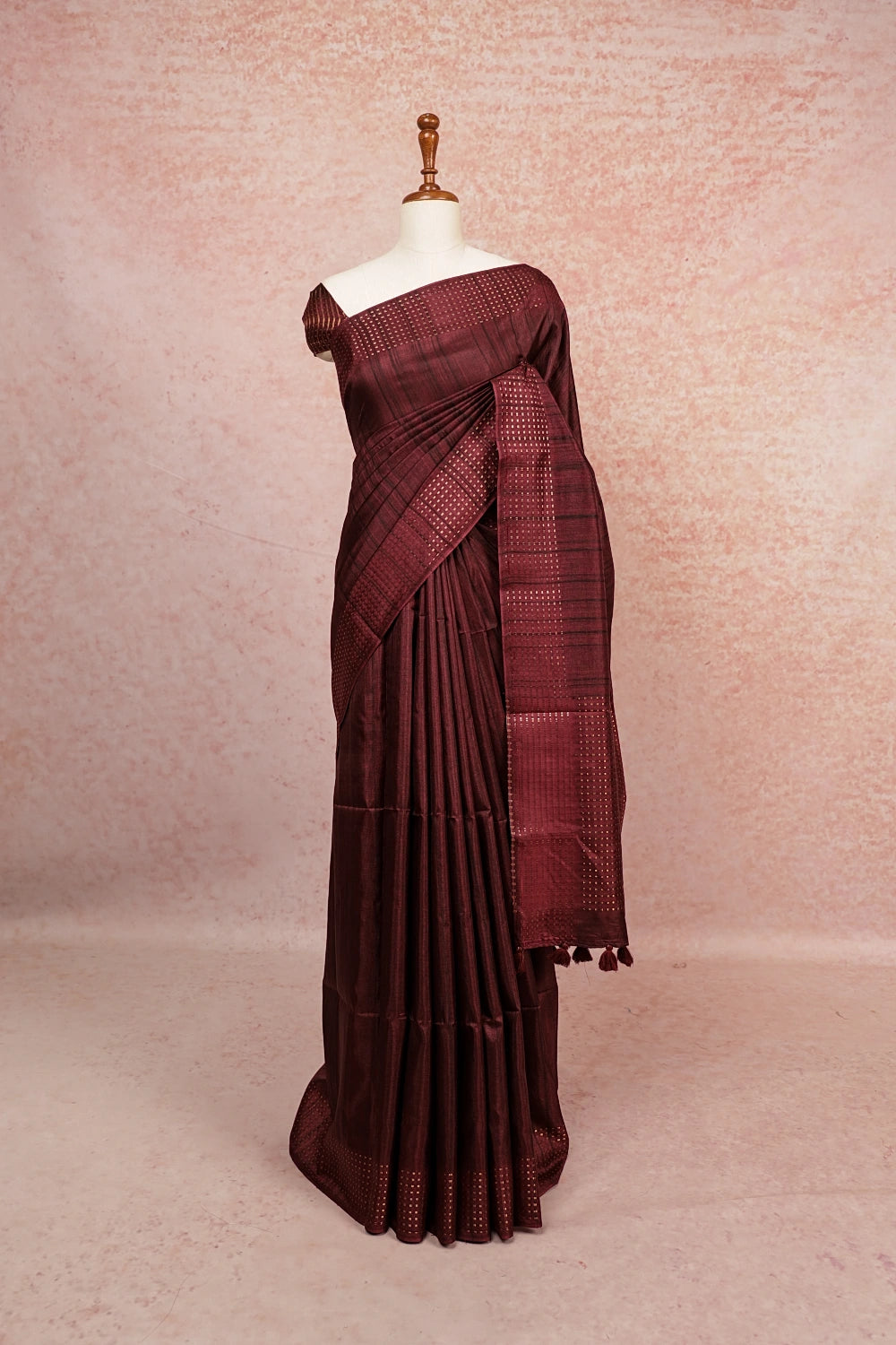 Blackish Brown Tussar Jute Saree