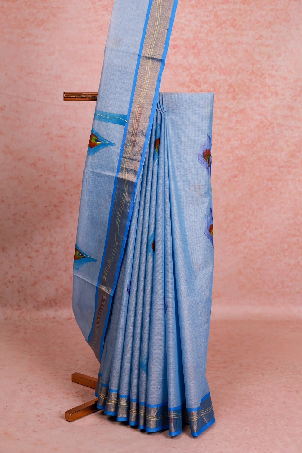 Blue Cotton Kerala Saree