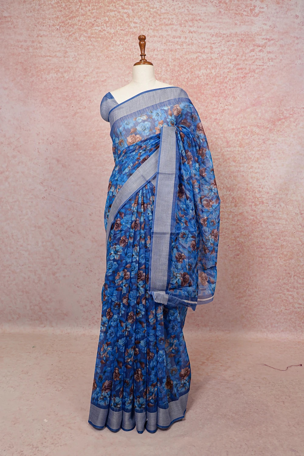 Blue Cotton Saree - Seematti