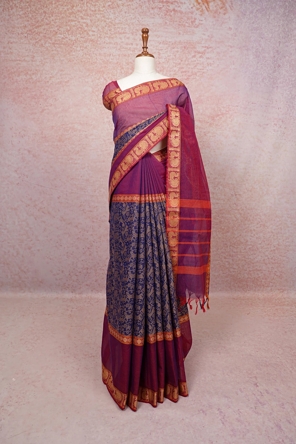 Blue Cotton Saree - Seematti