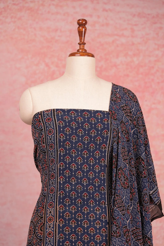 Blue Georgette Ajrakh Unstitched Churidhar Material